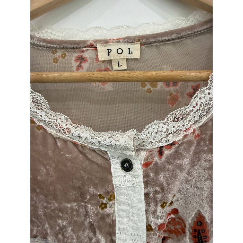 POL Velvet Floral Lace Beaded Sequin Crystal Romantic Boho Button Front Top Sz L - Picture 11 of 15